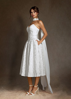 Azazie Devam Wedding Dresses Diamond White A-Line Strapless Floral Jacquard Dress image4