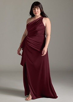Azazie Maive Brautjungfernkleider Etui Gestreift Stretch-Satin Kleid Cabernetrot image9