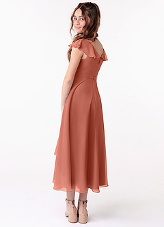 Azazie Posie Junior A-Linie Gestreift Chiffon Kleid Lehm image2
