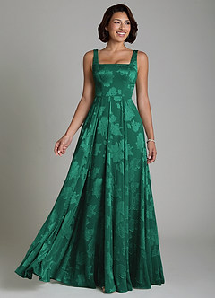 Azazie Persia Bridesmaid Dresses Emerald A-Line Corset Floral Jacquard Burnout Dress image1