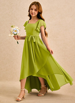 Azazie Milly Girls Formal Flower Girl Dresses Lemongrass A-Line Pleated Chiffon Dress image6