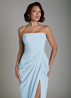 Azazie Nyra Robes de demoiselle d'honneur Robe Fourreau en Mousseline de soie Corset Bleu Ciel image5