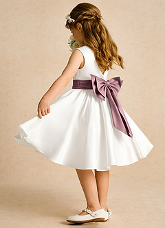 Azazie Sosie Flower Girl Dresses Ivory Vintage Mauve A-Line Pleated Matte Satin Dress image4