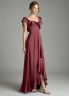 Azazie Lyra Vestidos de damas de honor Vestido de Merlot de Satén Elástico de Corte en A Convertible con Vestidos sin tirantes image5