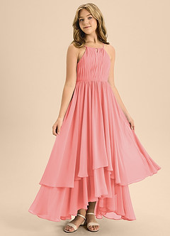 Azazie Elliora Junior Coral A-Line Pleated Chiffon Dress image3