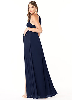 Azazie Annabelle vestidos de dama de honor de maternidad Vestido de Acampanado Cuello en V plisado Largo hasta el piso Malla image5