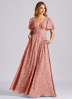 Azazie Kimber Jurken voor bruidsmeisjes Jurk van Bloemen Burn-out met A-Lijn met Zakken Rozet image7