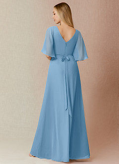 Azazie Cierra Bridesmaid Dresses Steel Blue A-Line V-Neck Chiffon Dress image2