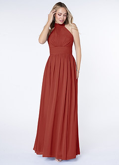 Azazie Iman Bridesmaid Dresses Terracotta A-Line A-Line Ruched Chiffon Dress image4