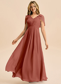 Azazie Emma Junior Robe Trapèze en Mousseline de soie Plissée Auburn image4