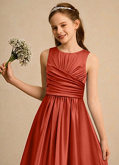 Azazie Ducky Girls Formal Flower Girl Klänningar Klä A-Line i Stretch Satin Plisserad image6