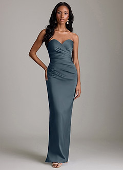 Azazie Sonora Vestidos de damas de honor Vestido de Crepúsculo de Satén Elástico de Corte Recto con Sin tirantes image6