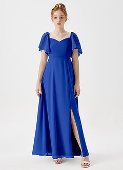 Azazie Chloe Junior Dusty Blue A-Line Sweetheart Neckline Chiffon Dress image4