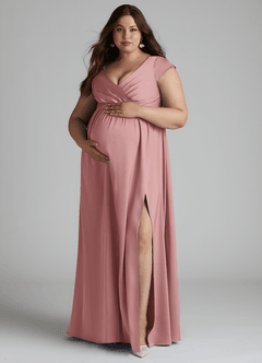Azazie Allessia Maternity Bridesmaid Dresses A-Line Pleated Stretch Satin Floor-Length Dress image11