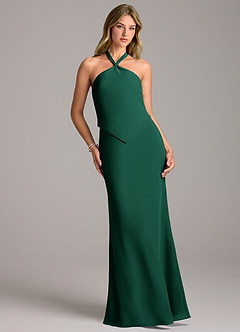 Azazie Keisha Bridesmaid Dresses Emerald Sheath Chiffon Dress image4