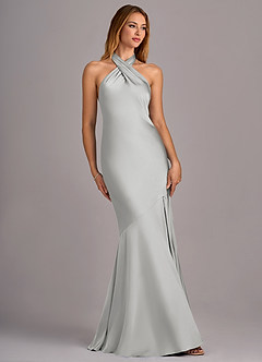 Azazie Lorena Bridesmaid Dresses Silver Mermaid Pleated Stretch Satin Dress image3