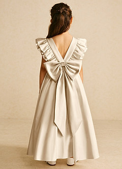 Azazie Piglette Flower Girl Dresses Champagne A-Line Bow Matte Satin Dress image1