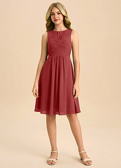 Azazie Skyla Junior Linia A Pofałdowany Szyfon Mini Młodsza druhna Sukienka image3