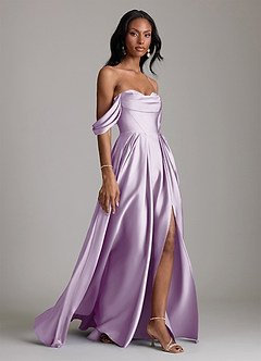 Azazie Loisa Abiti da Damigella Abito A-Line in Raso Elasticizzato a Spalla Scoperta Lilla Glassato image6