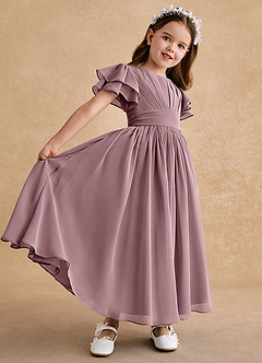 Azazie Ali Flower Girl Dresses Dusty Rose A-Line Pleated Chiffon Dress image6