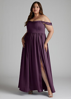 Azazie Morana Final Sale Plum A-Line Off the Shoulder Stretch Satin Convertible Dress image12