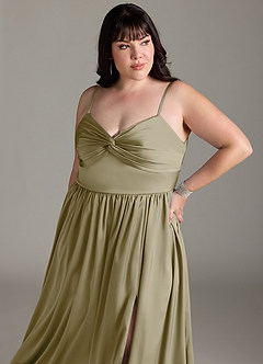 Azazie Zeya Robes de demoiselle d'honneur Robe Trapèze en Satin extensible Plissée Vert Mousse image14