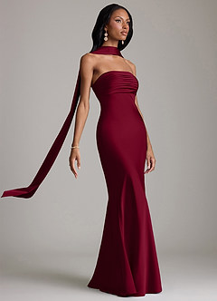 Azazie Saylor Bridesmaid Dresses Burgundy Mermaid Strapless Stretch Satin Dress image10