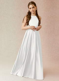 Azazie Arianthe Junior Robe Trapèze en Satin extensible avec poches Blanc image1