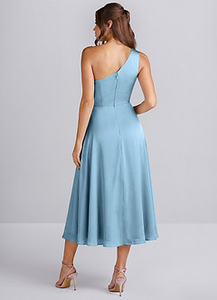Brook Stahlblau Ein-Schulter-Satin-Midikleid mit Schlitz image2