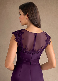 Azazie Santa Barbara Mother of the Bride Dresses Grape Sheath Pleated Stretch Satin Dress image8