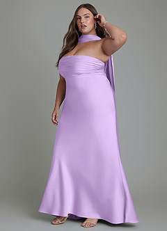 Azazie Saylor Vestidos de damas de honor Vestido Lila de Satén Elástico de Corte Sirena con Palabra de honor image16