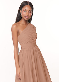 Azazie Katrina Bridesmaid Dresses Champagne Rose A-Line One Shoulder Chiffon Dress image5