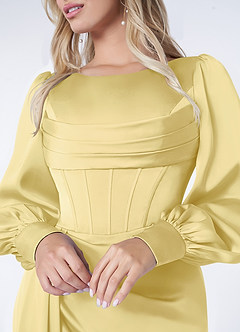 Azazie Raye Bridesmaid Dresses Lemon Sorbet Mermaid Long Sleeve Stretch Satin Dress image5