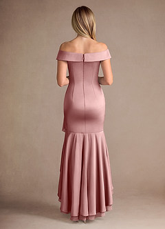 Azazie Billings Moeder van de bruid jurken Zeemeermin Jurk van Stretch Satijn Off the Shoulder Stoffige Roos image4