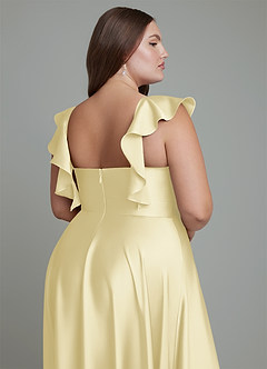 Azazie Leilani Bridesmaid Dresses Lemon Sorbet A-Line Ruched Stretch Satin Dress image16