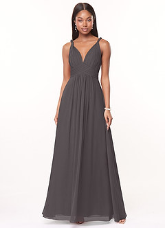 Azazie Maren Bridesmaid Dresses Steel Grey A-Line Pleated Chiffon Dress image1