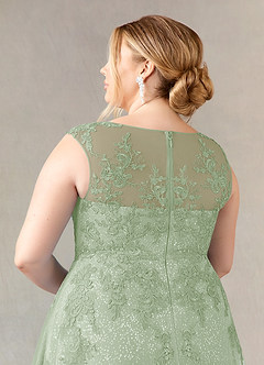 Azazie Flynn Mother of the Bride Dresses Dusty Sage A-Line Boatneck Lace Tulle Dress image11