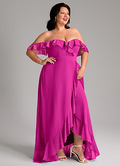 Azazie Lyra Abiti da Damigella Abito Convertibile A-Line in Chiffon Fucsia image14