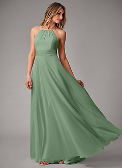 Azazie Amalia Robes de demoiselle d'honneur Robe Trapèze en Mousseline de soie Plissée Matcha image3