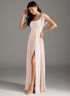 Azazie Bondi Bridesmaid Dresses Rose Petal A-Line Ruched Mesh Dress image4