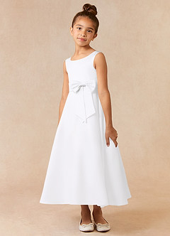 Azazie Lindy Flower Girl Dresses White A-Line Pleated Matte Satin Dress image3