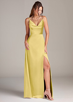 Azazie Sarella Bridesmaid Dresses Canary A-Line Pleated Stretch Satin Dress image3