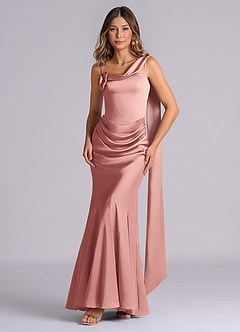 Azazie Inara Bridesmaid Dresses Rosette Mermaid Pleated Stretch Satin Dress image1