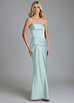 Azazie Lenya Abiti da Damigella Abito Tubino in Raso Elasticizzato Plissettato Nebbia image5