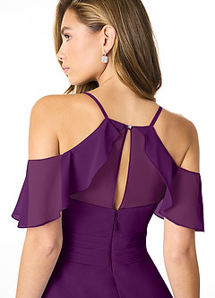 Azazie Dakota Abiti da Damigella Abito A-Line in Chiffon con Scollo a V a Pieghe Uva image4
