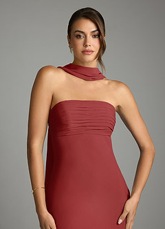 Azazie Saylor Vestidos de damas de honor Vestido de Óxido de Gasa de Corte Sirena con Sin tirantes image6