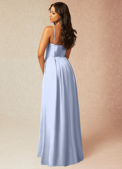 Azazie Kyedae Vestidos de damas de honor Vestido de Hielo de Gasa de Corte en A con Cuello de pico plisado image4