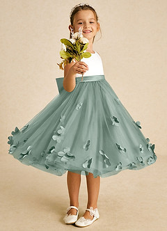 Azazie Sprout Flower Girl Dresses Silver Sage A-Line Bow Tulle Dress image2
