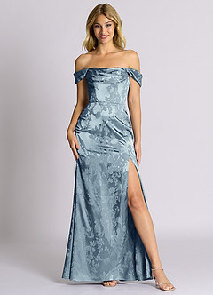 Azazie Saige 신부 들러리 드레스 인어 오프 더 숄더 자카드 바닥 길이 드레스 image1