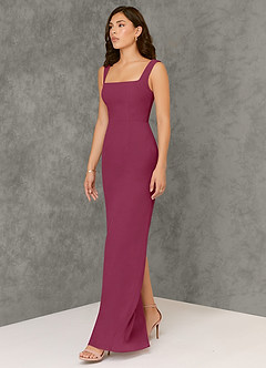 Azazie Flori Bridesmaid Dresses Mulberry Sheath Square Neckline Chiffon Dress image4